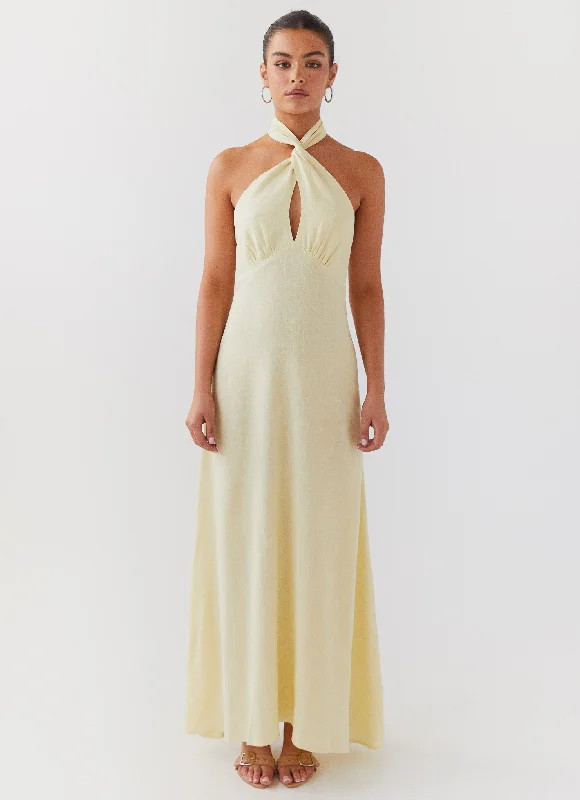 Massive Price Cuts Adrienne Linen Maxi Dress - Lemon