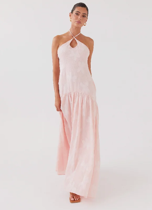 Weekend Super Sale Frenzy Blushed Cross Neckline Maxi Dress - Pink Petal