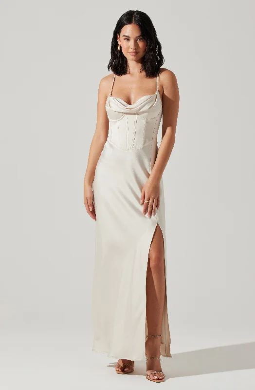 Weekend Shopping Highlights Cannes Satin Bustier Maxi Dress