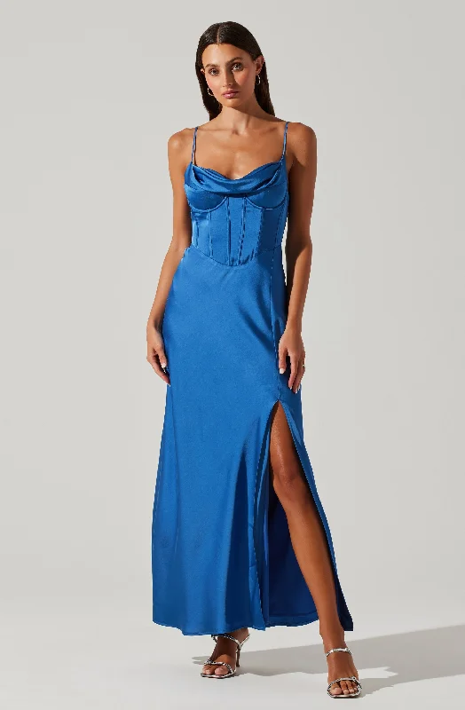 Weekend Hot Savings Cannes Satin Bustier Maxi Dress