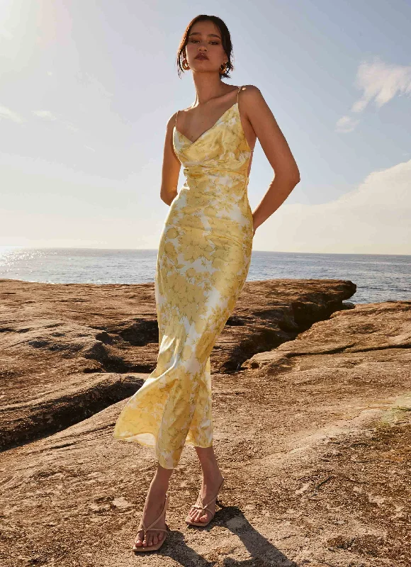 Mega Discounts Coastal Escape Satin Maxi Dress - Daffodil
