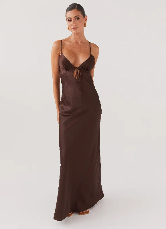 Weekend Big Discount Event Flora Satin Maxi Dress - Chocolate