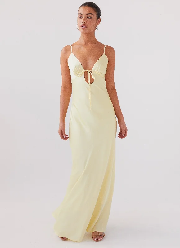 End-of-Season Sale Flora Satin Maxi Dress - Lemon