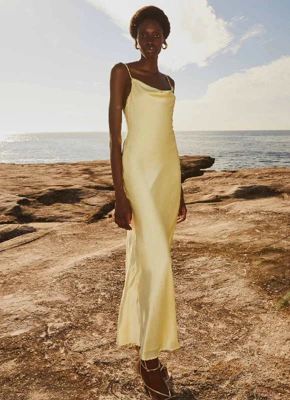 Shop & Save Joanna Satin Maxi Dress - Lemon