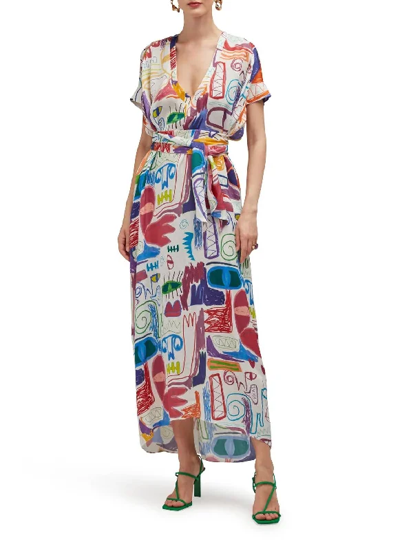 Massive Discounts Joanna Silk Satin Maxi Dress In Abstract Courage