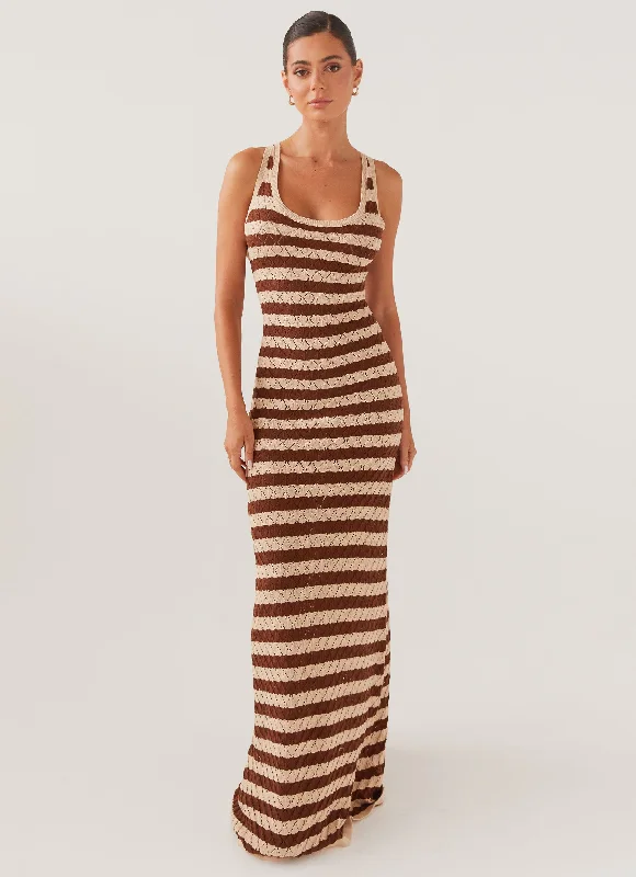 Weekend Deals Galore Off The Record Knit Maxi Dress - Cinnamon Stripe