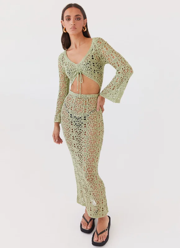 Extra Discount Seaside Soiree Crochet Maxi Dress - Light Olive