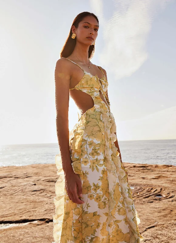 Hot Picks Sunset Kisses Ruffle Maxi Dress - Daffodil