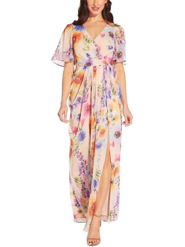 Weekend Shopping Extravaganza Womens Floral Flutter Sleeve Maxi Dress