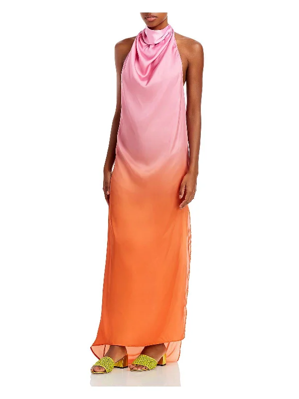 Weekend Specials Galore Womens Satin Open-Back Maxi Dress