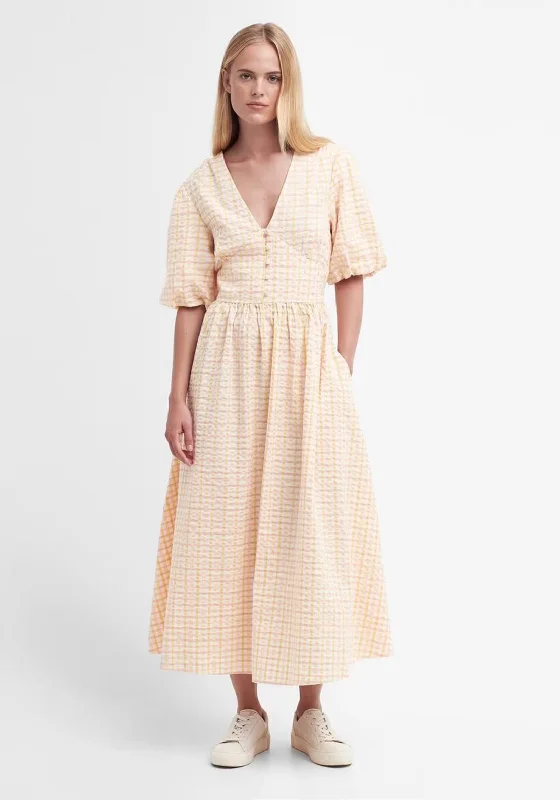 Weekend Hot Offers Barbour Womens Belmont Seersucker Check Maxi Dress, Mallow Pink