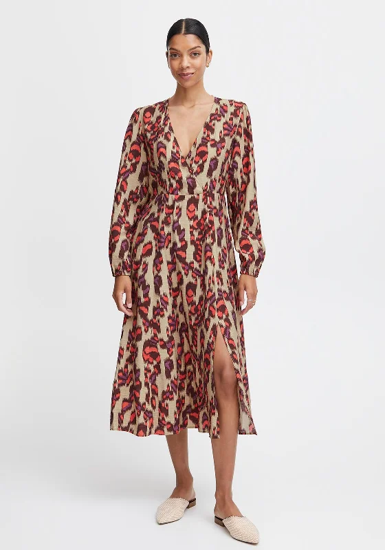 Weekend Promo Offers B.Young Ibano Vibrant Print Slit Leg Maxi Dress, Cayenne Mix