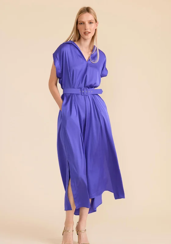 Weekend Shopping Deals Caroline Kilkenny Phoebe Star Belted Waist Satin Maxi Dress, Lavender