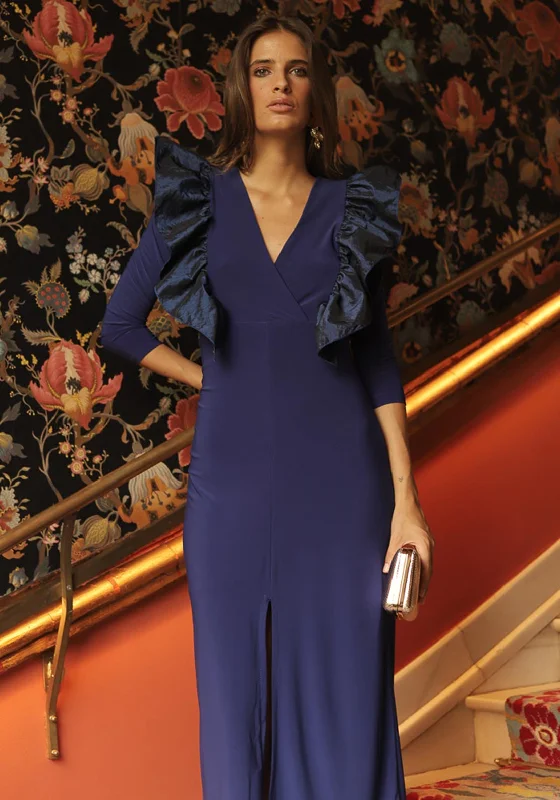 Special Offers Cayro Moon Taffeta Ruffle Detail Maxi Dress, Azule