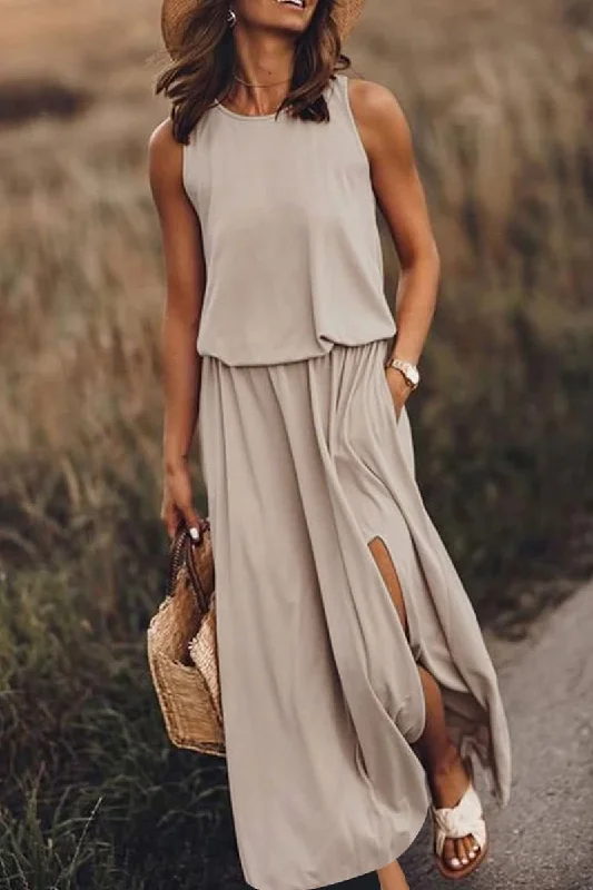 Weekend Markdowns CityHottie Bohemian Sleeveless Side Slit Maxi Dress