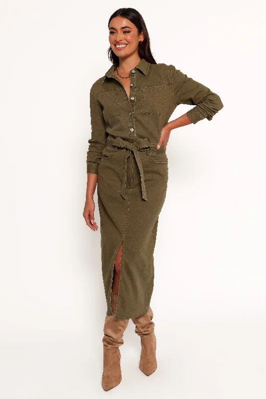 Weekend Shopping Fever Cortney Long Sleeve Maxi Dress - Olive