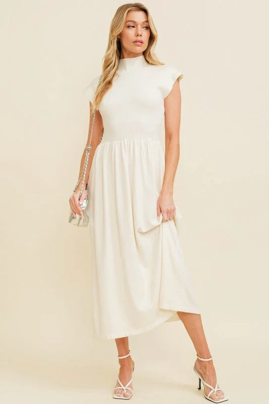 Weekend Best Deals Cream Mock Neck Maxi Dress