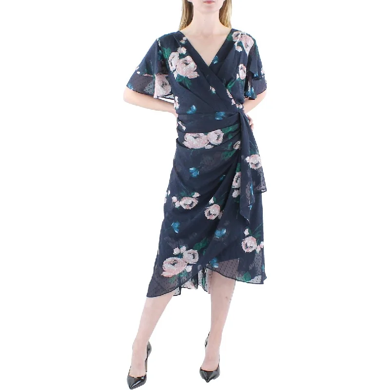 Weekend Super Sale Frenzy DKNY Womens Plus Swiss Dot Chiffon Fit & Flare Dress