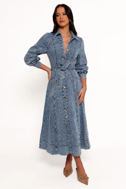 Weekend Bargain Weekends Emberly Long Sleeve Maxi Dress - Denim