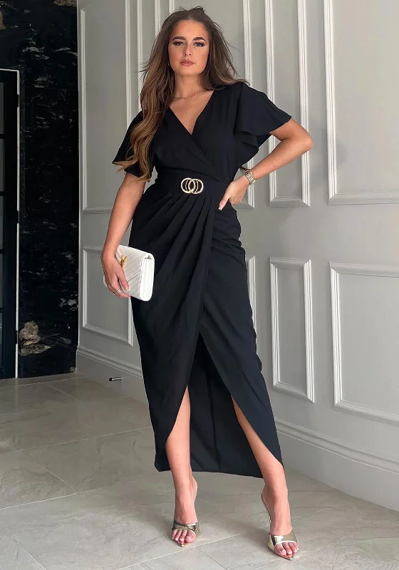 Limited Stock Girl In Mind Aurora Buckle Detail Maxi Dress, Black