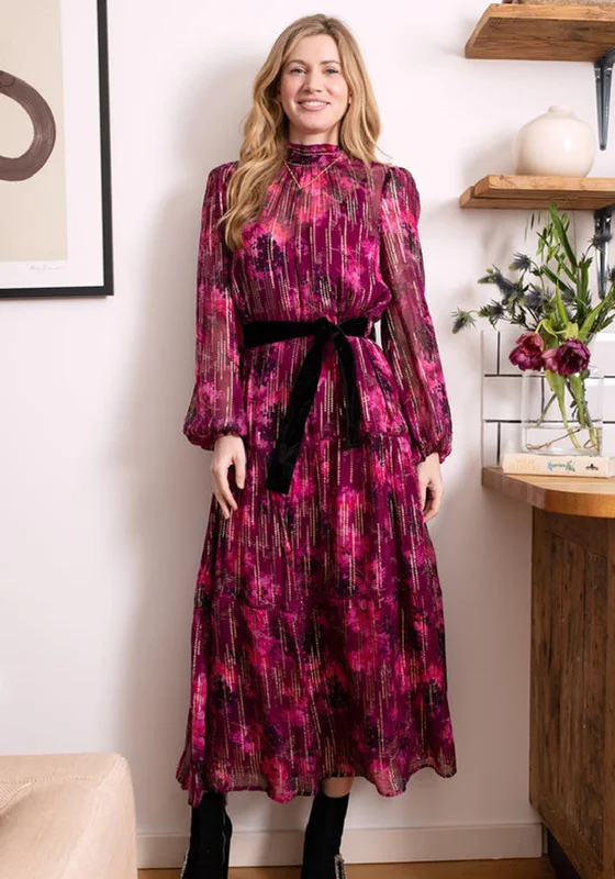 Weekend Shopping Madness Hope & Ivy Beatrice High Neck Belted Maxi Dress, Pink