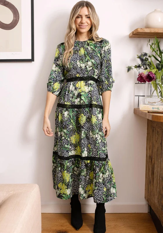 Exclusive Offer Hope & Ivy Dora Floral Tiered Maxi Dress, Green and Black