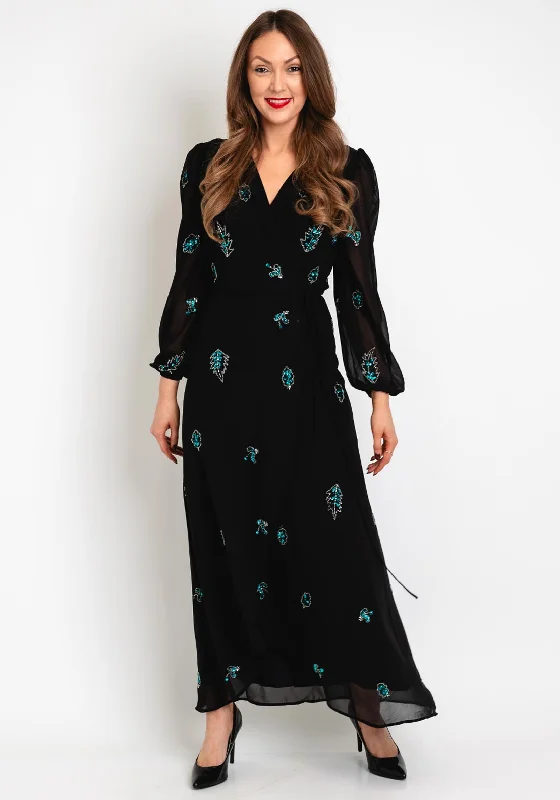 Weekend Bargain Time Hope & Ivy Embellished Wrap Maxi Dress, Black Blue