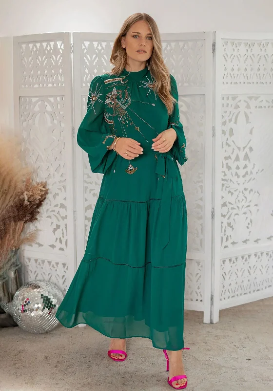 Weekend Best Price Deals Hope & Ivy Nala Tie Waist Embellished Maxi Dress, Green