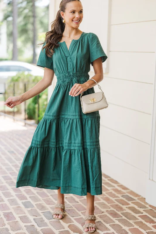 Weekend Special Bargains It's In The Air Emerald Green Tiered Midi Dress