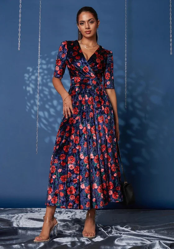 Weekend Steal of the Day Jolie Moi Floral Print Velvet Maxi Dress, Navy
