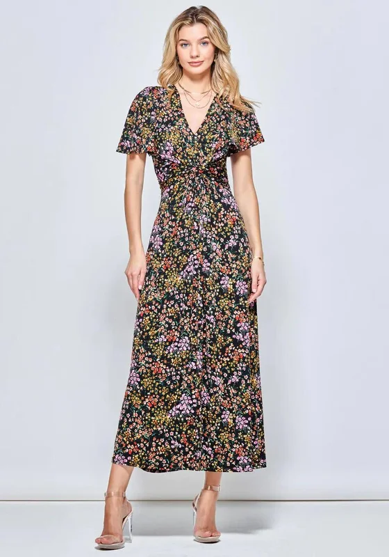 Unbeatable Bargains Jolie Moi Twist Front Maxi Dress, Black Ditsy