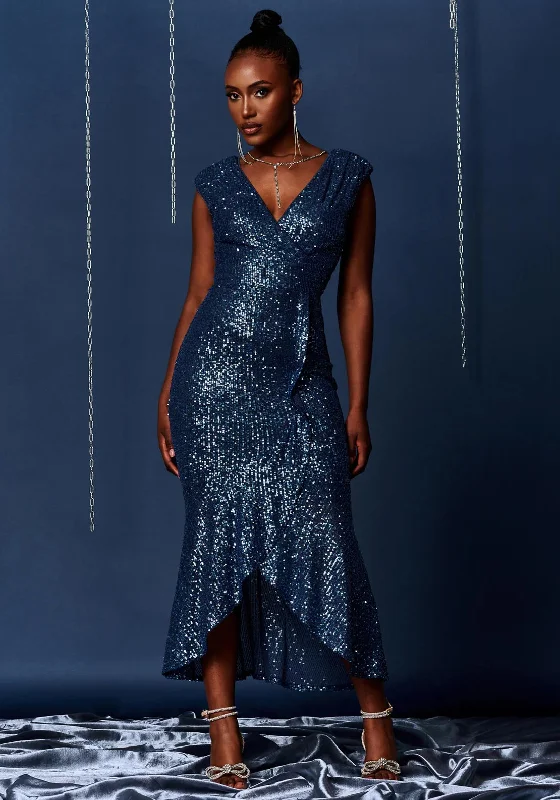 Weekend Limited-Time Offers Jolie Moi Sequin Wrap Fishtail Maxi Dress, Blue