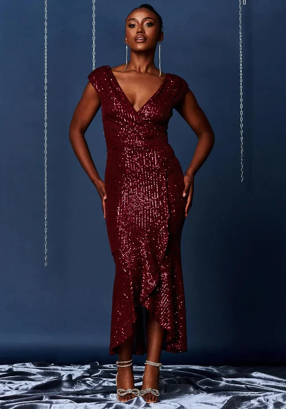 Weekend Only Savings Jolie Moi Sequin Wrap Fishtail Maxi Dress, Burgundy