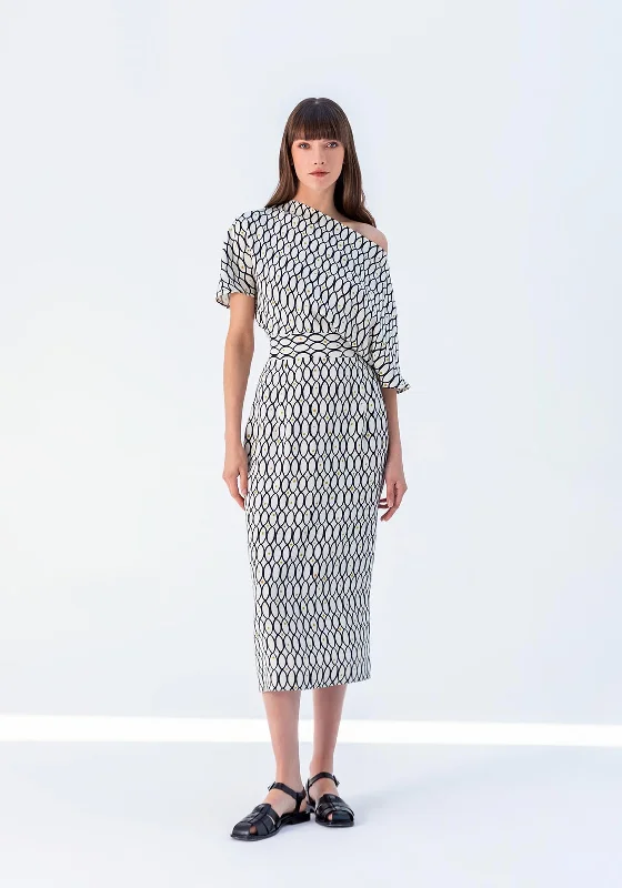 Weekend Bargain Weekends Kameya One Shoulder Oval Print Maxi Dress, Ecru