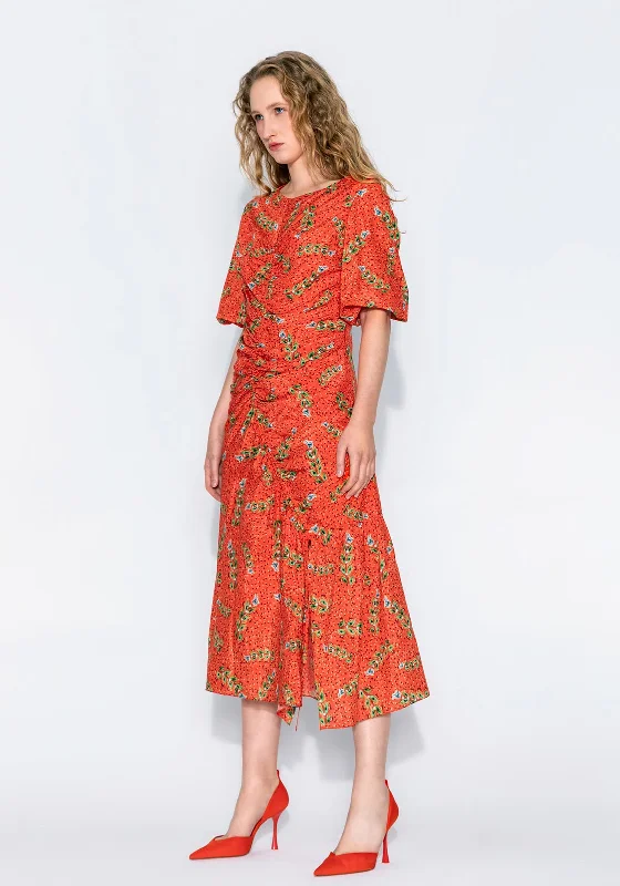 Weekend Flash Savings Kameya Ruched Detail Multi Print Maxi Dress, Coral