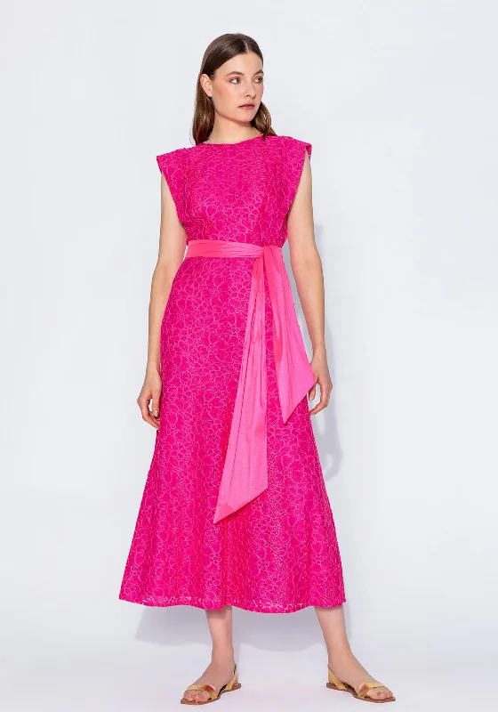 Weekend Price Slash Event Kameya Floral Lace V-Back Maxi Dress, Fuchsia