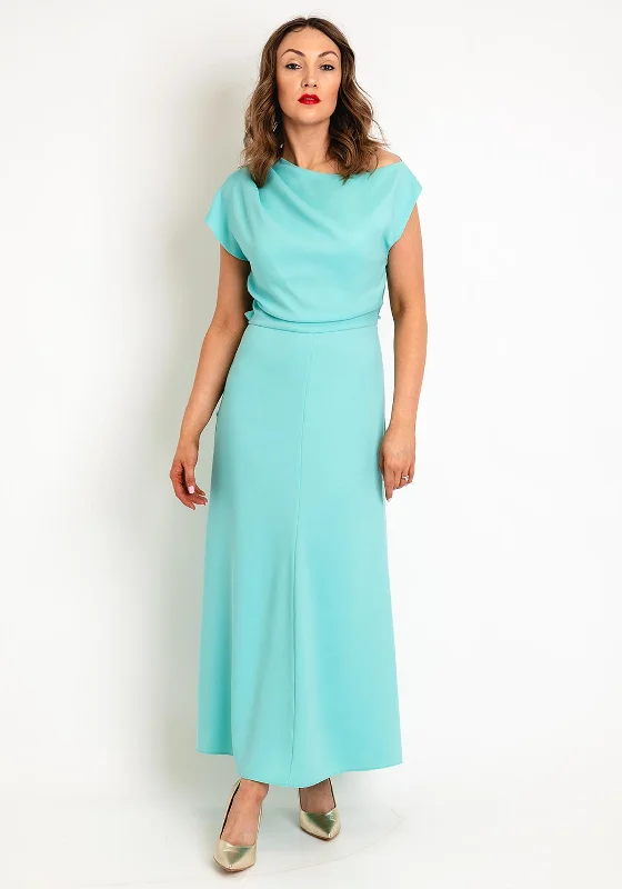 Weekend Hot Bargains Kameya Ruffle Draped Detail Maxi Dress, Turquoise