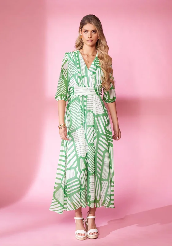 Weekend Deal Fever Kate Cooper Asymmetric Striped A-Line Maxi Dress, Apple