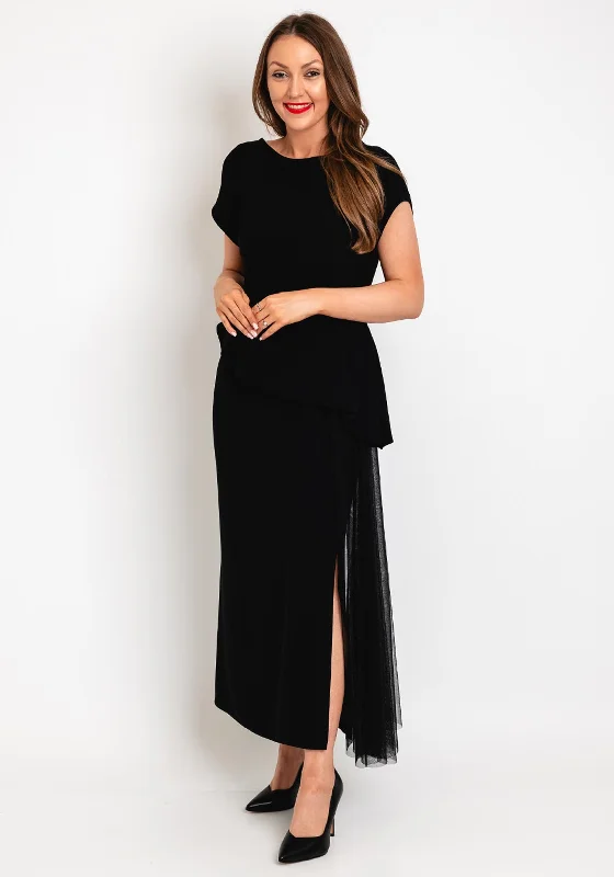 Shop & Save Kate Cooper Peplum Mesh Sash Maxi Dress, Black