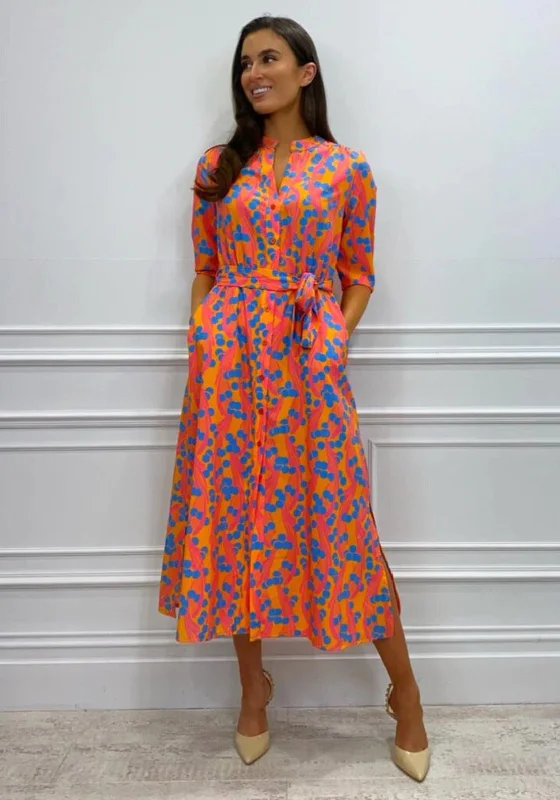 Weekend Shopping Madness Kate & Pippa Capri Swirl Dot Print Midi Dress, Orange Azure