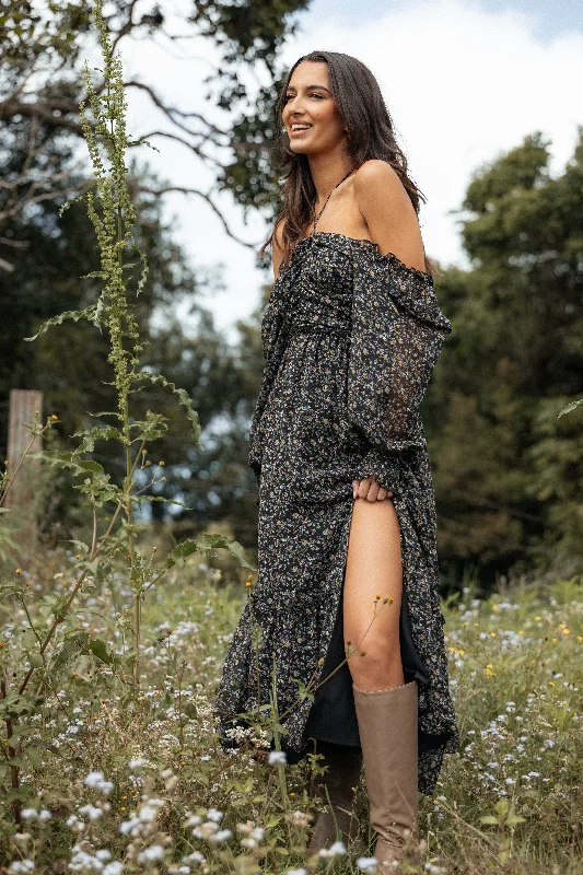 Weekend Promo Offers Keziah Long Sleeve Maxi Dress - Navy Ditsy Floral