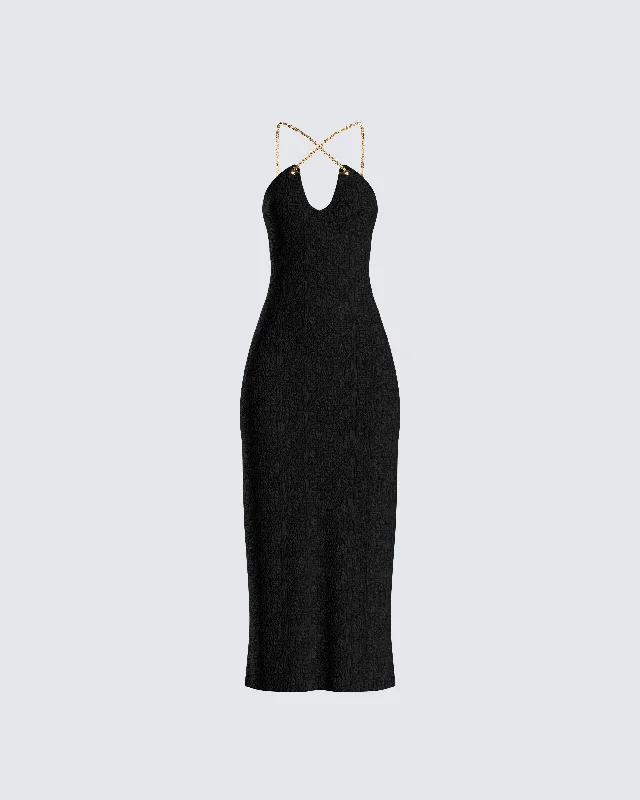 Limited Stock Kimbra Black Tweed Midi Dress