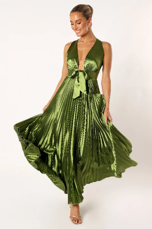 Weekend Deals Galore Kris Pleated Maxi Dress - Martini Olive