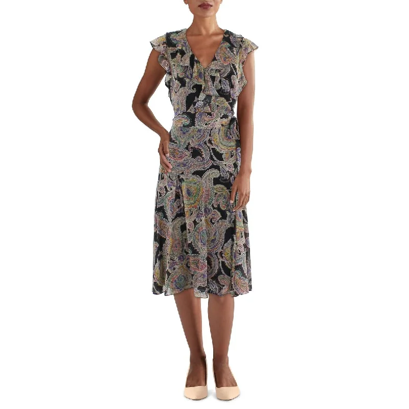 Weekend Price Breaks Lauren Ralph Lauren Womens Ruffled V Neck Midi Dress