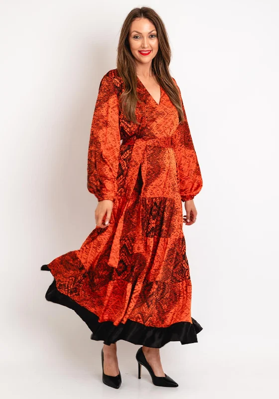 Buy More, Save More Natalia Collection One Size Patchwork Print Satin Tiered Maxi Dress, Orange Buy More, Save More Natalia Collection One Size Patchwork Print Satin Tiered Maxi Dress, Orange