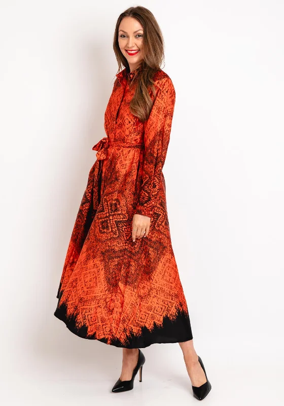 Clearance Event Natalia Collection One Size Scattered Print Shirt Maxi Dress, Orange Clearance Event Natalia Collection One Size Scattered Print Shirt Maxi Dress, Orange