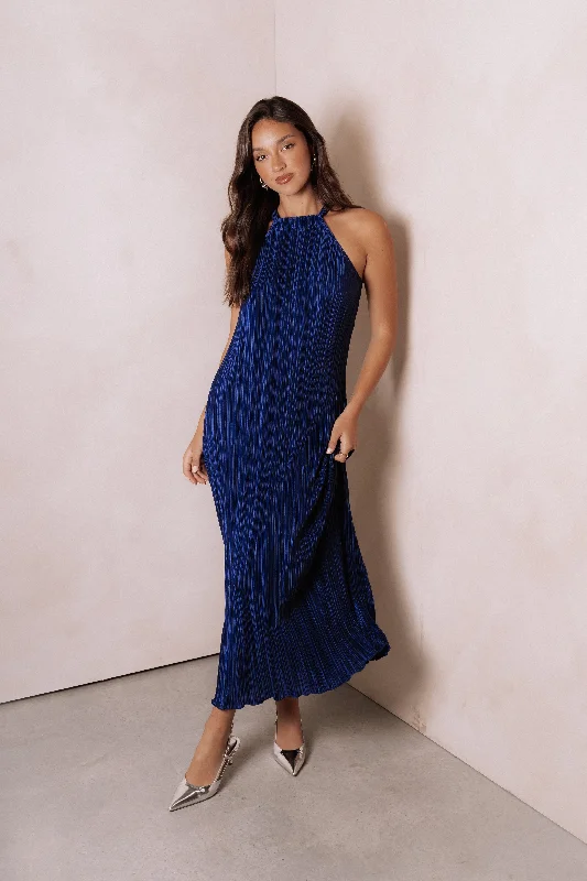 Weekend Special Discounts Melody Plisse Halter Maxi Dress - Navy