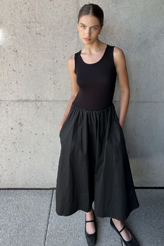Only for You MIXED MATERIAL MIDI DRESS