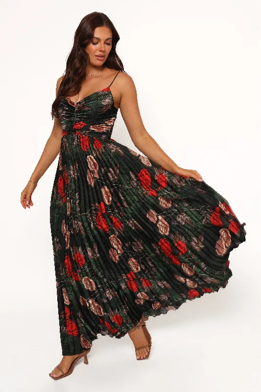 Weekend Markdowns Galore Naira Pleated Maxi Dress - Green Floral