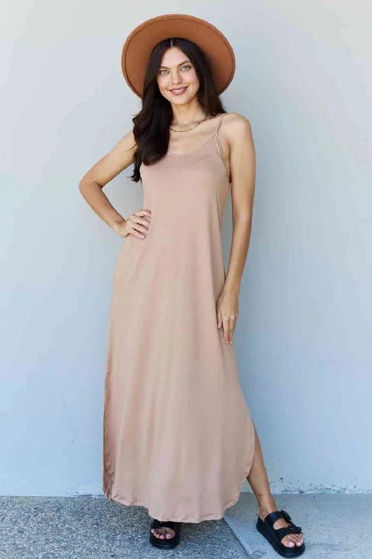 Mega Discounts Ninexis Good Energy Full Size Cami Side Slit Maxi Dress in Camel